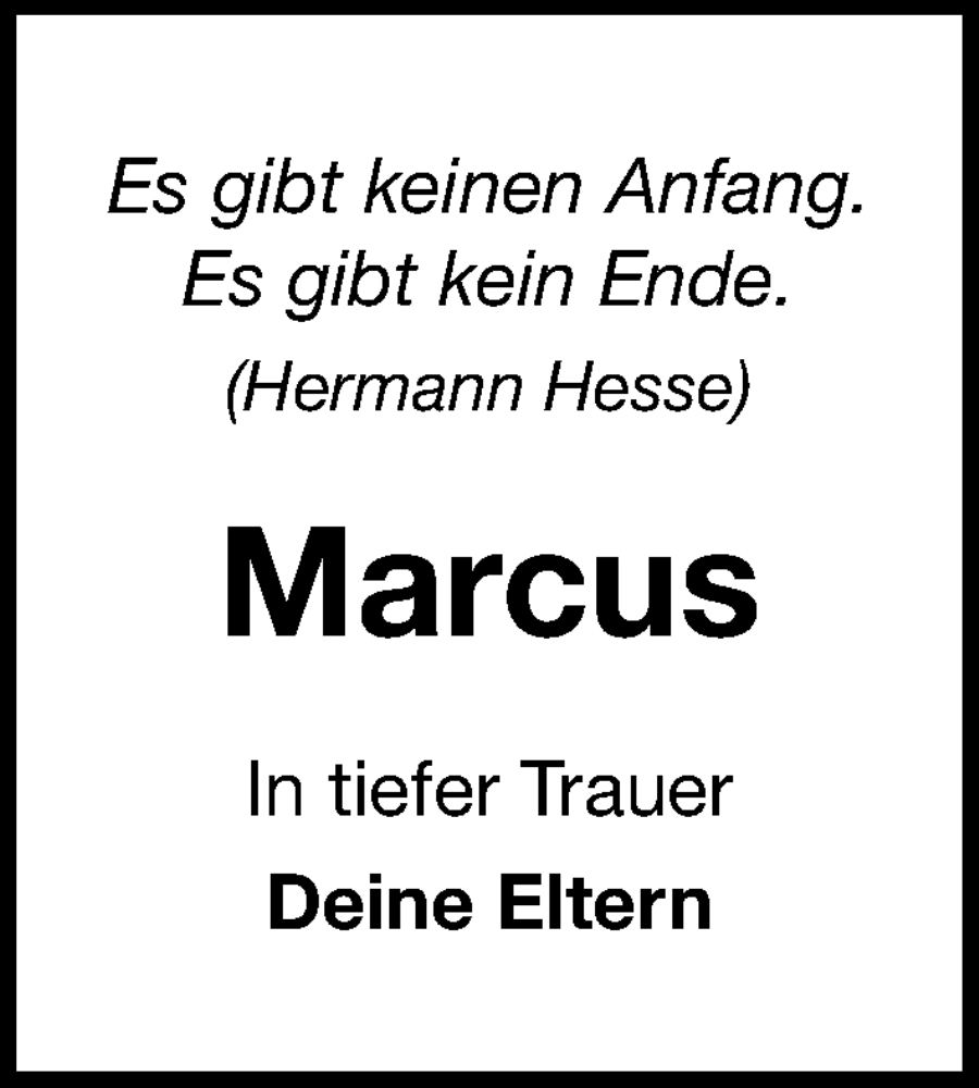  Traueranzeige für Marcus  vom 10.01.2026 aus Gesamtausgabe Nürnberger Nachrichten/ Nürnberger Ztg.