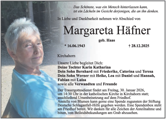 Traueranzeige von Margareta Häfner von Nordbayerische Nachrichten Pegnitz Lokal