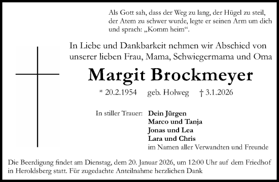 Traueranzeige von Margit Brockmeyer von Gesamtausgabe Nürnberger Nachrichten/ Nürnberger Ztg.