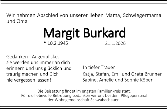 Traueranzeige von Margit Burkard von Erlanger Nachrichten Lokal