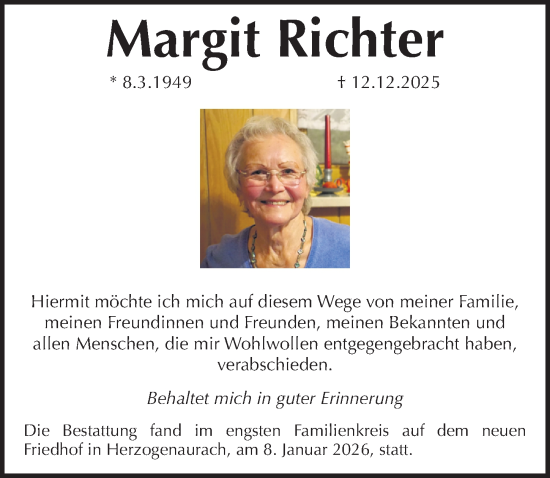Traueranzeige von Margit Richter von Erlanger Nachrichten Lokal