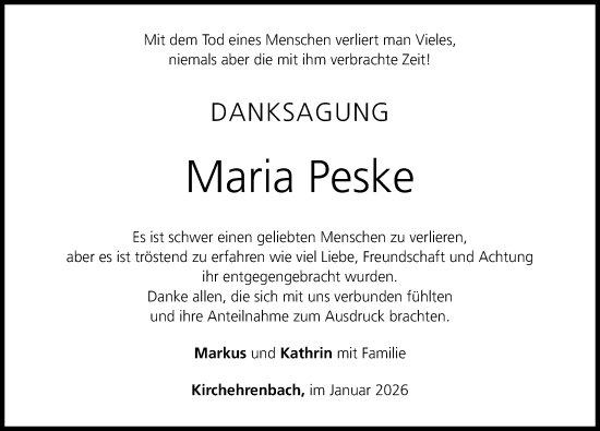 Traueranzeige von Maria Peske von Nordbayerische Nachrichten Forchheim Lokal