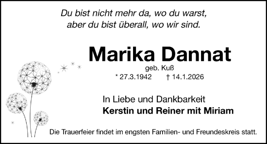 Traueranzeige von Marika Dannat von Fürther Nachrichten Lokal