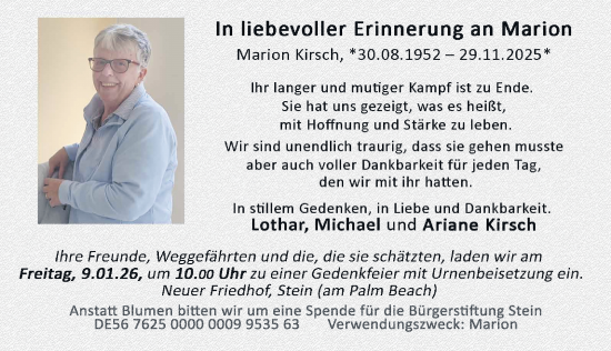 Traueranzeige von Marion Kirsch von Fürther Nachrichten Lokal