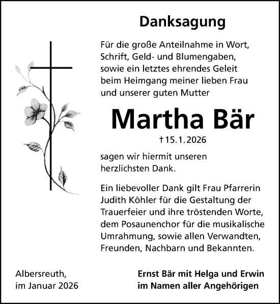 Traueranzeige von Martha Bär von Schwabacher Tagblatt Lokal