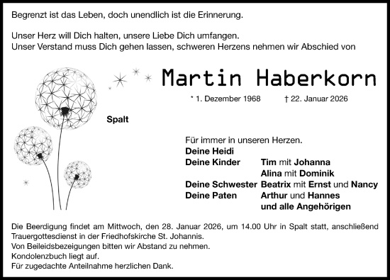 Traueranzeige von Martin Haberkorn von Roth-Hilpoltsteiner Volkszeitung Lokal