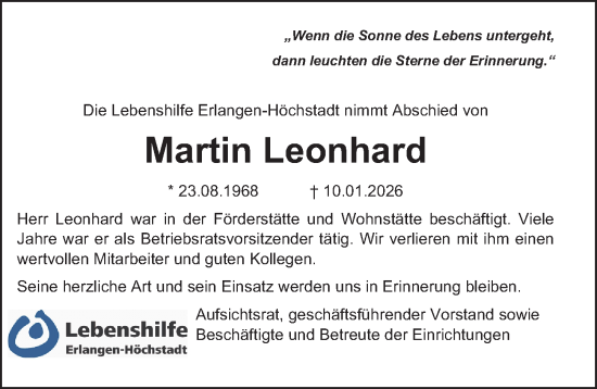 Traueranzeige von Martin Leonhard von Nordbayerische Nachrichten Herzogenaurach Lokal