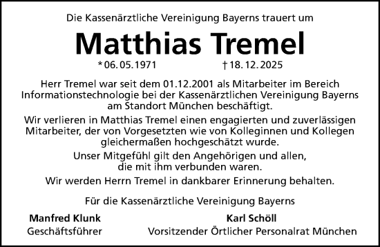 Traueranzeige von Matthias Tremel von Altmühl-Bote Lokal