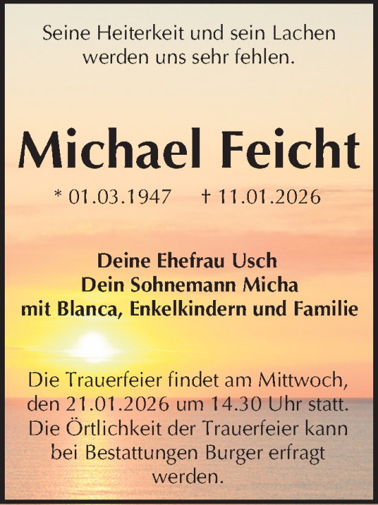 Traueranzeige von Michael Feicht von Fürther Nachrichten Lokal
