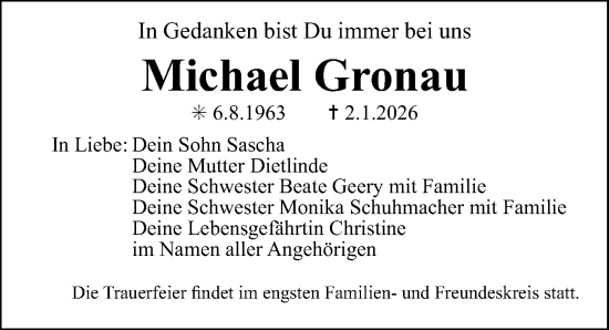 Traueranzeige von Michael Gronau von Erlanger Nachrichten Lokal