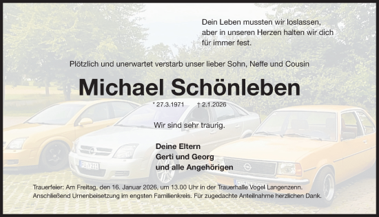 Traueranzeige von Michael Schönleben von Fürther Nachrichten Lokal
