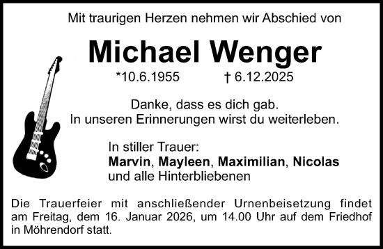Traueranzeige von Michael Wenger von Erlanger Nachrichten Lokal