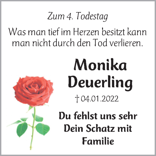 Traueranzeige von Monika Deuerling von Gesamtausgabe Nürnberger Nachrichten/ Nürnberger Ztg.