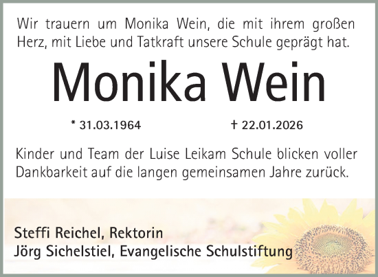 Traueranzeige von Monika Wein von Fürther Nachrichten Lokal