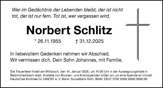 Traueranzeige von Norbert Schlitz von G,HST,HRHV