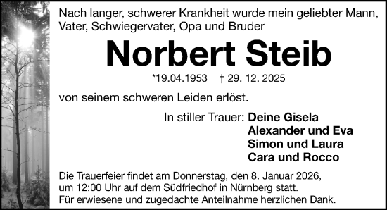 Traueranzeige von Norbert Steib von Gesamtausgabe Nürnberger Nachrichten/ Nürnberger Ztg.