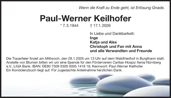 Traueranzeige von Paul-Werner Keilhofer von Gesamtausgabe Nürnberger Nachrichten/ Nürnberger Ztg.