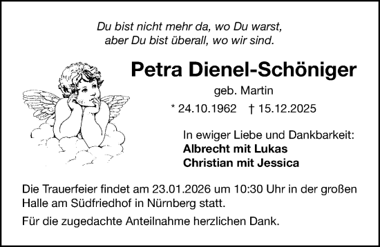 Traueranzeige von Petra Dienel-Schöniger von Gesamtausgabe Nürnberger Nachrichten/ Nürnberger Ztg.