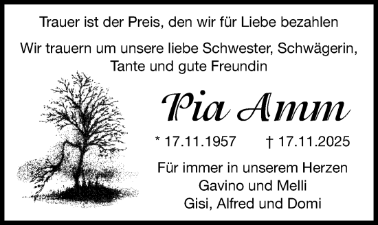 Traueranzeige von Pia Amm von Fürther Nachrichten Lokal