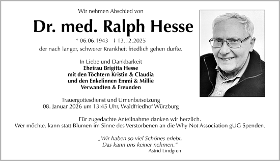 Traueranzeige von Ralph Hesse von Gesamtausgabe Nürnberger Nachrichten/ Nürnberger Ztg.