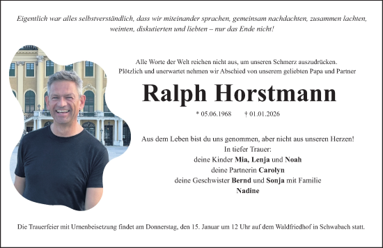 Traueranzeige von Ralph Horstmann von Gesamtausgabe Nürnberger Nachrichten/ Nürnberger Ztg.