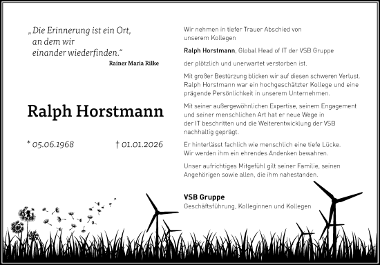 Traueranzeige von Ralph Horstmann von Gesamtausgabe Nürnberger Nachrichten/ Nürnberger Ztg.
