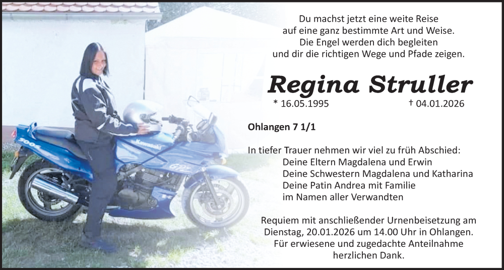  Traueranzeige für Regina Struller vom 17.01.2026 aus Roth-Hilpoltsteiner Volkszeitung Lokal