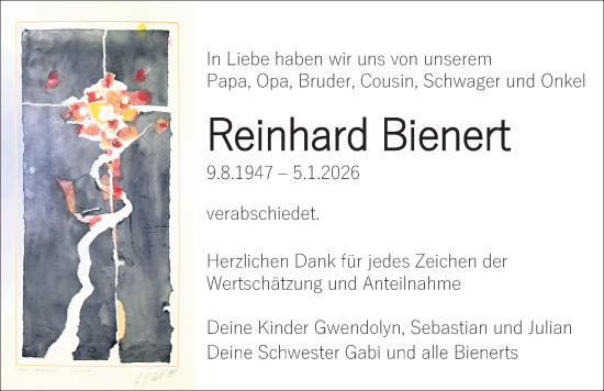 Traueranzeige von Reinhard Bienert von Schwabacher Tagblatt Lokal