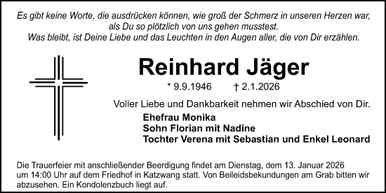 Traueranzeige von Reinhard Jäger von Gesamtausgabe Nürnberger Nachrichten/ Nürnberger Ztg.