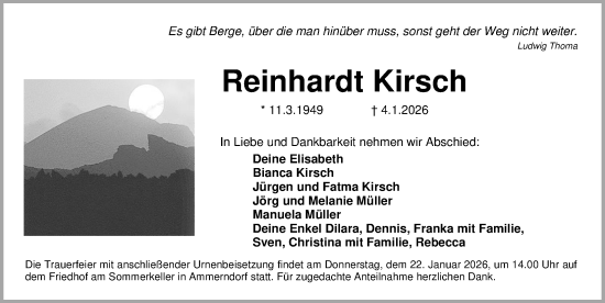 Traueranzeige von Reinhardt Kirsch von Fürther Nachrichten Lokal