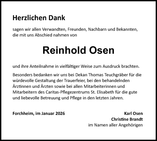 Traueranzeige von Reinhold Osen von Nordbayerische Nachrichten Forchheim Lokal