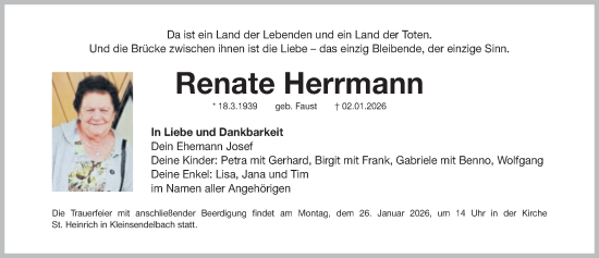 Traueranzeige von Renate Herrmann von Nordbayerische Nachrichten Forchheim Lokal