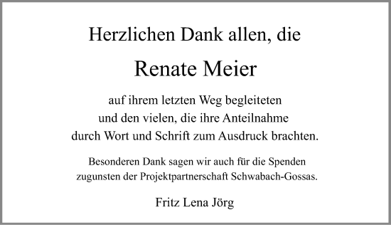 Traueranzeige von Renate Meier von Schwabacher Tagblatt Lokal