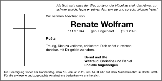 Traueranzeige von Renate Wolfram von Fürther Nachrichten Lokal