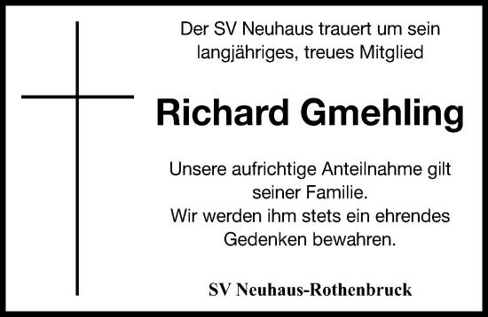 Traueranzeige von Richard Gmehling von Nordbayerische Nachrichten Pegnitz Lokal