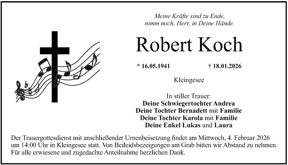  Traueranzeige für Robert Koch vom 31.01.2026 aus Nordbayerische Nachrichten Forchheim Lokal