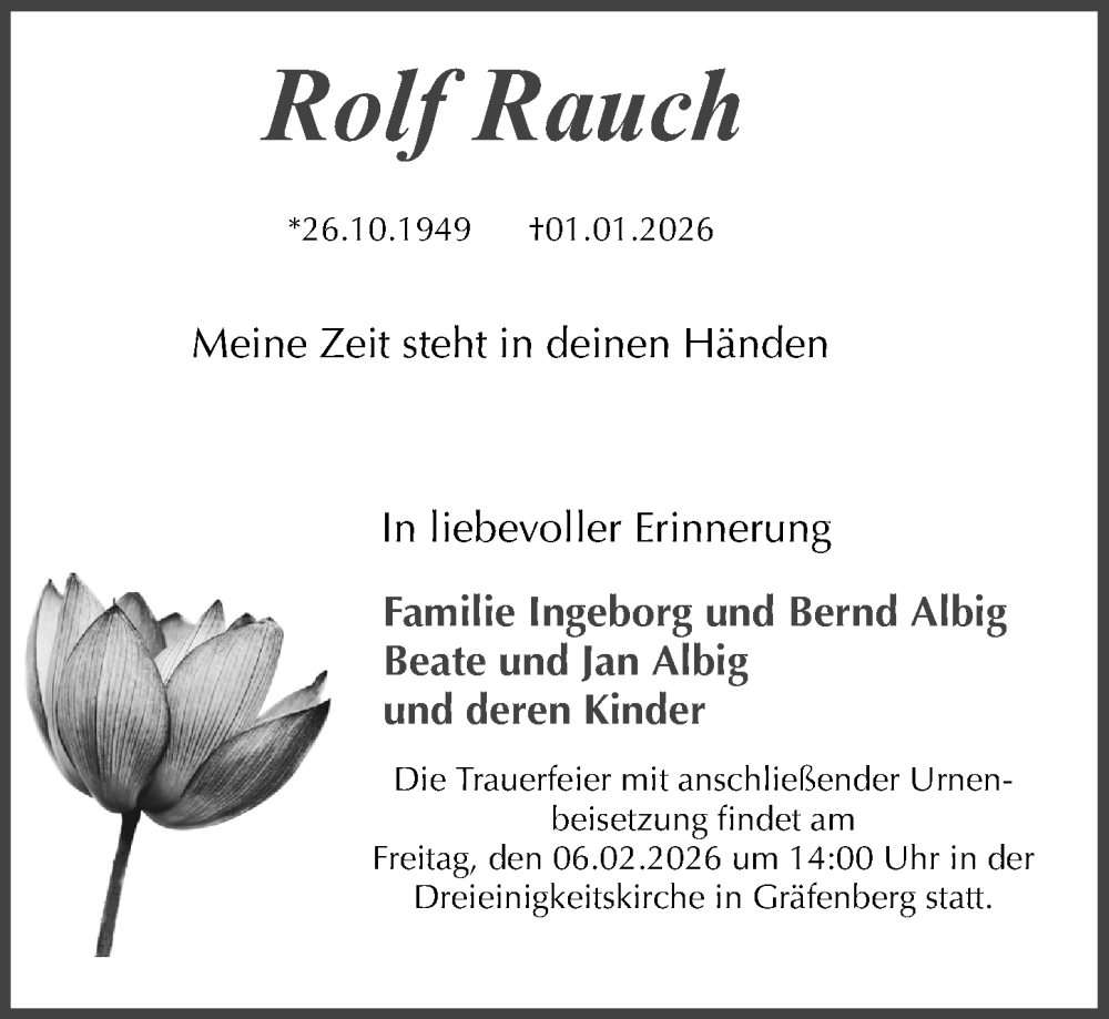  Traueranzeige für Rolf Rauch vom 24.01.2026 aus Nordbayerische Nachrichten Forchheim Lokal