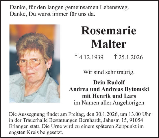 Traueranzeige von Rosemarie Malter von Erlanger Nachrichten Lokal
