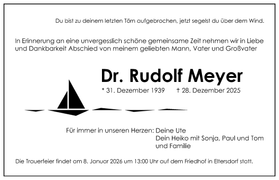 Traueranzeige von Rudolf Meyer von Erlanger Nachrichten Lokal