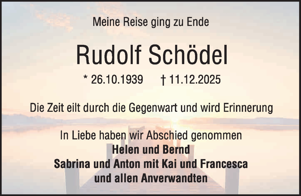  Traueranzeige für Rudolf Schödel vom 17.01.2026 aus Gesamtausgabe Nürnberger Nachrichten/ Nürnberger Ztg.