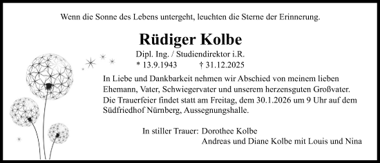 Traueranzeige von Rüdiger Kolbe von Schwabacher Tagblatt Lokal