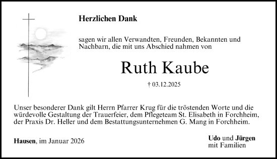 Traueranzeige von Ruth Kaube von Nordbayerische Nachrichten Forchheim Lokal