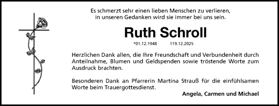 Traueranzeige von Ruth Schroll von Roth-Hilpoltsteiner Volkszeitung Lokal