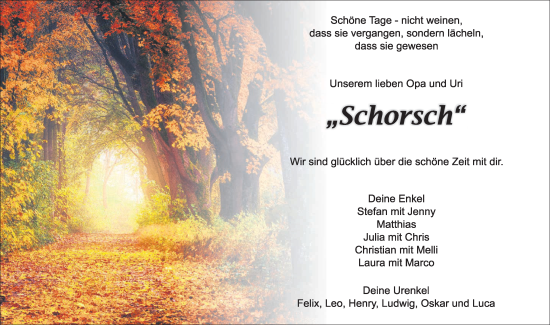 Traueranzeige von Schorsch Grüner von Nordbayerische Nachrichten Forchheim Lokal