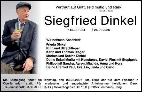 Traueranzeige von Siegfried Dinkel von Neumarkter Nachrichten Lokal