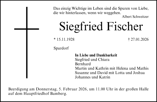 Traueranzeige von Siegfried Fischer von Erlanger Nachrichten Lokal