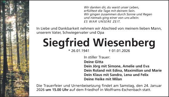 Traueranzeige von Siegfried Wiesenberg von Altmühl-Bote Lokal