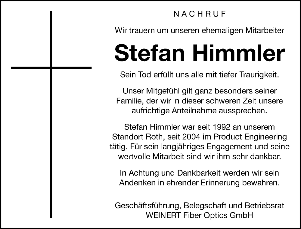  Traueranzeige für Stefan Himmler vom 31.01.2026 aus Roth-Hilpoltsteiner Volkszeitung Lokal