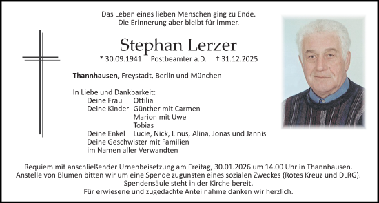 Traueranzeige von Stephan Lerzer von Neumarkter Nachrichten Lokal