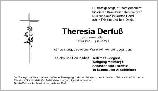Traueranzeige von Theresia Derfuß von Erlanger Nachrichten/ Nordbayer. Nachrichten Forchheim